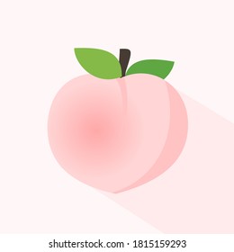 Pfirsichfrucht mit grünen Blättern Symbol für Web oder App. Cute Cartoon Food Vektor.