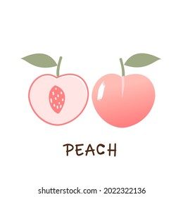 Peach fruit with green leaves icons isolated on white background vector illustration.
