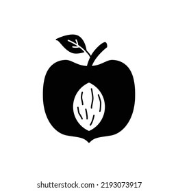 Peach fruit icon in black flat glyph, filled style isolated on white background