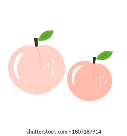 Peach fruit icon on white background vector illustration. Cute hand drawn cartoon style.