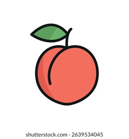 Peach fruit icon representing healthy, sweet, tropical food—ideal for nutrition, menus, summer, or vegan content.