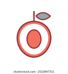 Peach fruit icon. Simple icon representing a peach with a leaf, ideal for use in branding, websites, and apps.
