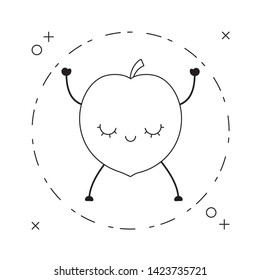 peach fruit kawaii character in frame circular