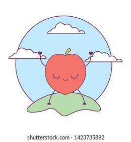 peach fruit kawaii in landscape