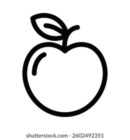 Peach fruit with leaf outline. Apple vector icon. Editable stroke.