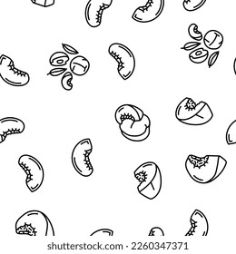 peach fruit nectarine juicy vector seamless pattern thin line illustration