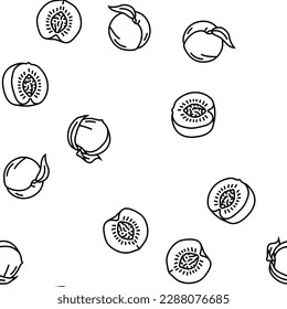 peach fruit nectarine juicy vector seamless pattern thin line illustration