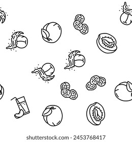 peach fruit nectarine juicy vector seamless pattern thin line illustration