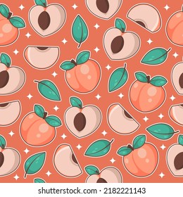 Peach fruit orange pattern seamless vector design illustration