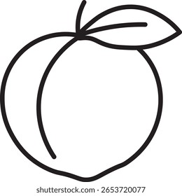 Peach fruit outline simple black line drawing isolated minimal fresh healthy organic sweet