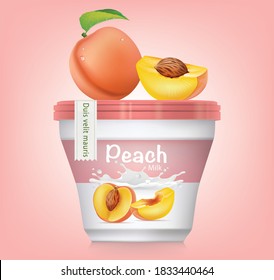 Peach Fruit  Package Design With Peach Fruit  Splash . Packaging Design Template .Peach Fruit  Cup Design.illustration