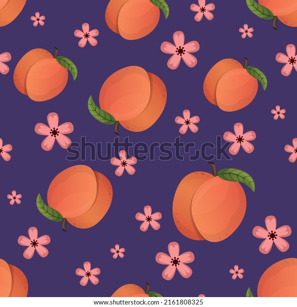 Peach Fruit Plants Seamless Pattern Peach Stock Vector Royalty Free