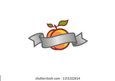 Peach Fruit Ribbon Logo Symbol Vector Design Illustration