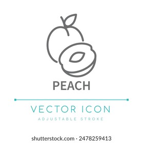 Peach Fruit Scent Line Icon, Food Flavor Symbol, Candle and Soap Fragrance Vector Symbol, Cosmetics Perfume Ingredient Logo Label 