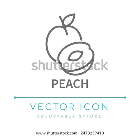 Peach Fruit Scent Line Icon, Food Flavor Symbol, Candle and Soap Fragrance Vector Symbol, Cosmetics Perfume Ingredient Logo Label 