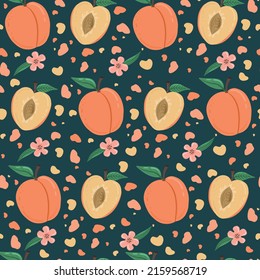 Patrón sin costuras de frutos de cáscara. Colocar en un fondo repetido al estilo de las caricaturas. Frutas enteras y mitad cortada. Planilla de alimentación para fondo, textil, papel envolvente, papel tapiz