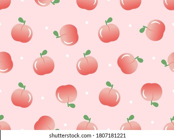 Peach fruit seamless pattern on pink background vector illustration. 