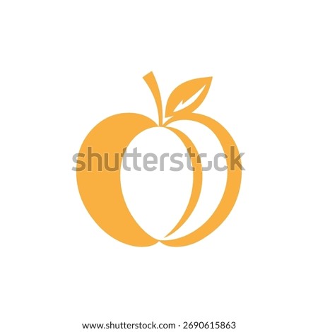 Peach Fruit Silhouette Vector Illustration, Black Organic Fruit Icon, Summer Peach Clipart for Farm Logo, Healthy Food Design, Natural Product Label, and Botanical Decoration Art