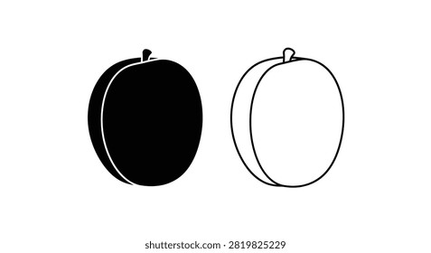 Peach fruit silhouettes in black and white outline style silhouette