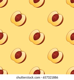 Peach fruit slice seamless pattern realistic 3d healthy vegetarian sweet ripe vector illustration
