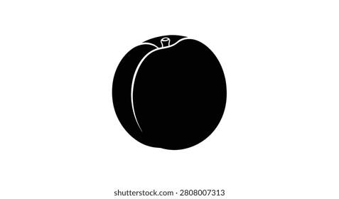 Peach fruit with stem black silhouette stonefruit