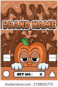 Dibujos animados de la cepa de la fruta del melocotón con el fondo del limo. Diseño para el logotipo, la etiqueta, la cubierta y el Producto de embalaje. Ilustración vectorial