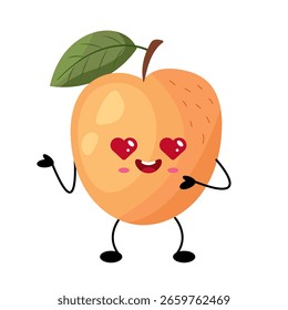Peach Fruit Vector Illustration. Fruit Icon Concept Isolated. Flat Cartoon Style Suitable for Web Landing Page, Banner, Flyer, Sticker, Card