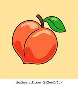 Peach fruit vector isolated on red background, Peach fruit vector cute simple vector