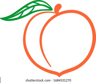 Peach fruit vector, Peach monogram, Nectarine, egzotic fruit, Isolated on White background, Peach, Vector illustration, Fresh peach