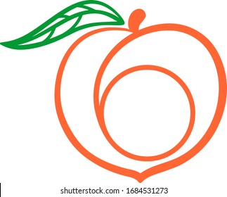 Peach fruit vector, Peach monogram, Nectarine, egzotic fruit, Isolated on White background, Peach, Vector illustration, Fresh peach