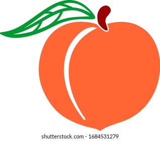 Peach fruit vector, Peach monogram, Nectarine, egzotic fruit, Isolated on White background, Peach, Vector illustration, Fresh peach