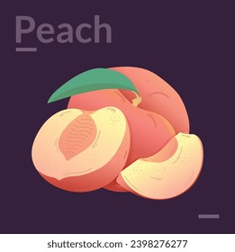 Peach fruit vector. pink heart shaped peach healthy sweet fruit with  pattern featuring vector peaches. Fun, colorful and fresh pattern for summer. Ideal for digital printing, decoration or printing.