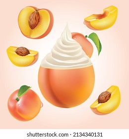 Peach fruit Yogurt Ice Cream.illustration vector
