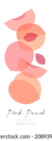 Peach Fruits. Flat illustration. Beautiful transparent whole and cut fruits.