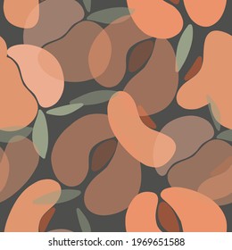 Peach fruits on the hand drawn abstract seamless pattern