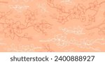 Peach fuzz 2024 year color pattern. Peach fuzz seamless background with abstract peach tree blossom. Seamless 2024 colour spring fashion, interior des