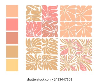 Peach fuzz abstract floral pattern desine. Contemporary floral vector art in trendy color palette.