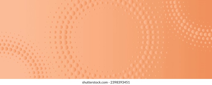 Peach Fuzz abstract long banner. Business minimal background with halftone circle frame and copy space for text. Social media cover template.Vector illustration