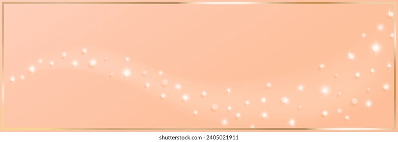 Peach Fuzz background banner shining with gold frame, color 2024