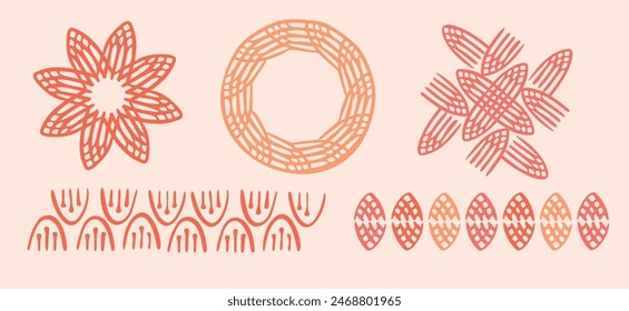 Peach fuzz botanical set texture vector motif with color of the year two tone effect. Soft fresh modern design for hand drawn illustration collection. 