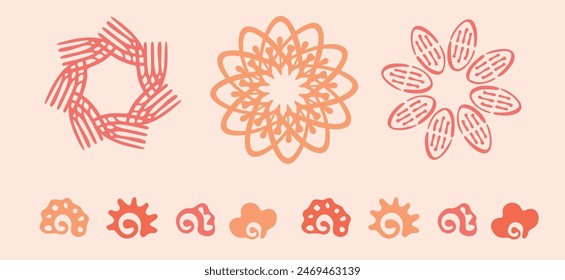 Peach fuzz botanical set texture vector motif with color of the year two tone effect. Soft fresh modern design for hand drawn illustration collection. 