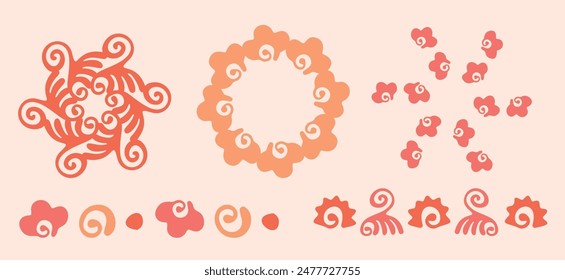 Motivo de Vector de textura de conjunto botánico de pelusa de melocotón con efecto de dos tonos de color del año. Diseño moderno fresco suave para la colección dibujada a mano de la ilustración. 