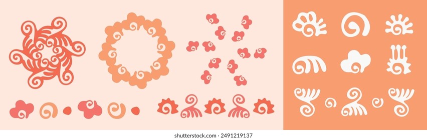 Motivo de Vector de textura de conjunto botánico de pelusa de melocotón con efecto de dos tonos de color del año. Diseño moderno fresco suave para la colección dibujada a mano de la ilustración. 