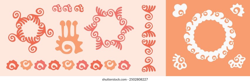 Melocotón fuzz botánico conjunto textura Vector motivo con color del año efecto de dos tonos. Diseño moderno fresco suave para la colección dibujada a mano de la ilustración. 