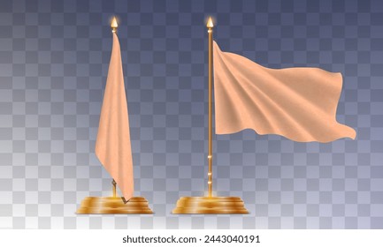 Peach Fuzz is the color of the year 2024 according to the color matching system. Actual trendy palette, peach color on textured fabric flag. Vector llustration on transparent background.