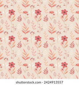 Peach fuzz cute floral seamless pattern. Botanical elegant small flowers pattern. Romantic ditsy floral pastel colored pattern