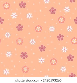 peach fuzz ditsy floral print. orange botanical flowers seamless pattern. botanical background. good for fabric, fashion design, summer spring dress, kimono, pajama, clothing, textile, wallpaper. 