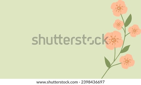Peach Fuzz floral background with Copy space. Peach-colour flowers on horizontal banner and copyspace. Flat style vector illustration with trendy 2024 color. Spring greeting card for Woman, Mother Day