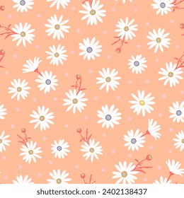 peach fuzz floral pattern. ditsy daisy flower seamless print. botanical garden background. good for clothing, fabric, fashion design, textile, summer dress, pajama.