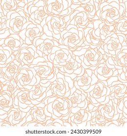Pfirsich Fuzz Blume nahtlose Muster. Zarter Rosenblütenkopf für Frühling, mädchenhafter Hintergrund. Vektor-monochrome Illustration für Textil, Scrapbook, Stoff, Tapete, Karte, Einladung